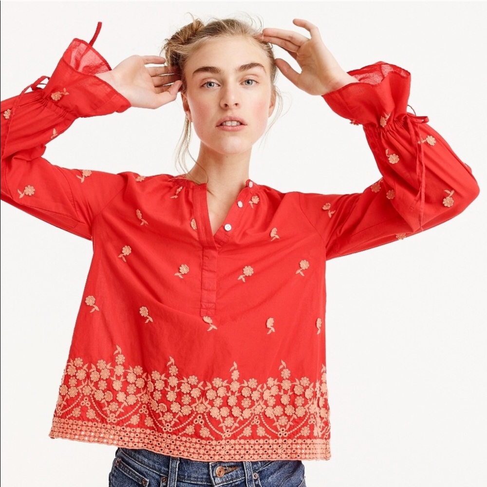 J.Crew Embroidered Floral Popover Top Size XS